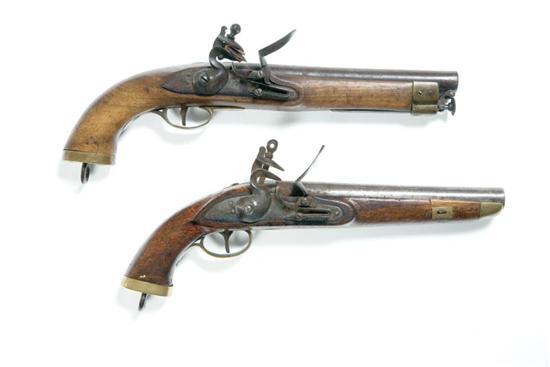 Appraisal: TWO FLINTLOCK EXPORT PISTOLS Belgium th century Large bore barrels