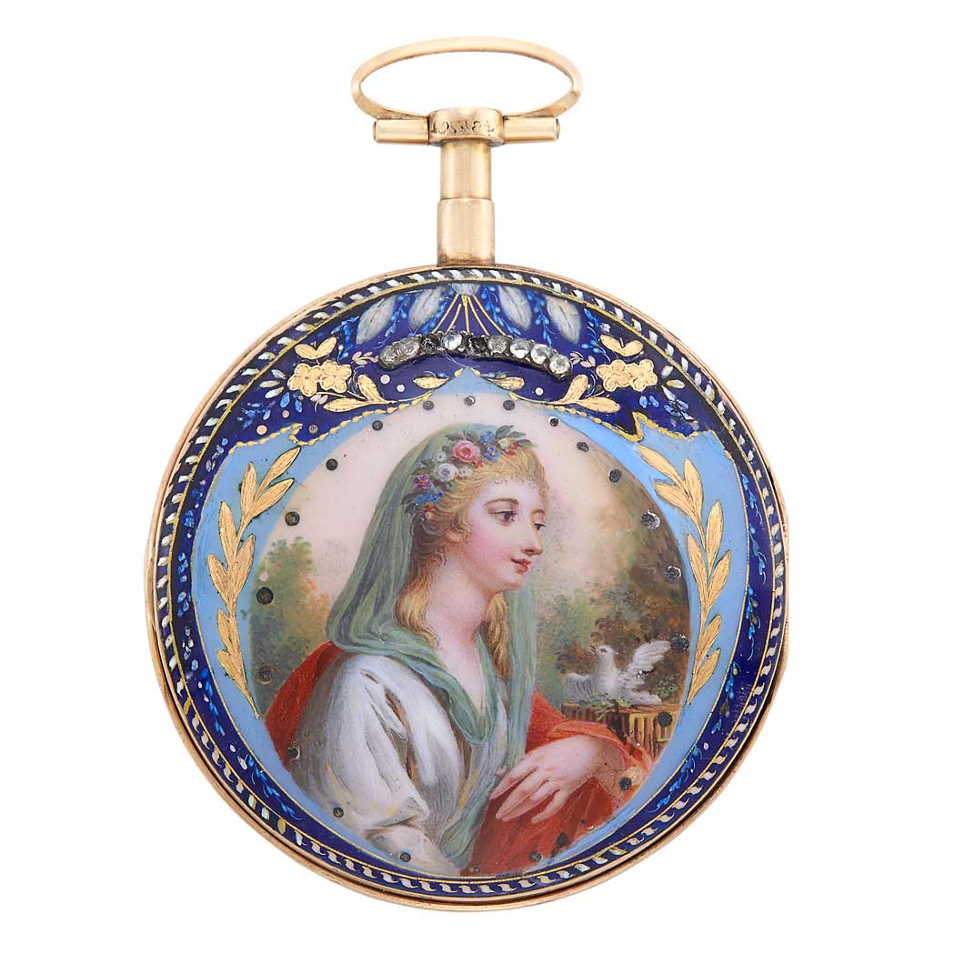 Appraisal: Antique Gold and Portrait Enamel Fusee Open Face Pocket Watch