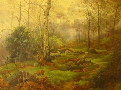 Appraisal: ENGLISH SCHOOL Path Through Open Woodland signed with monogram AB