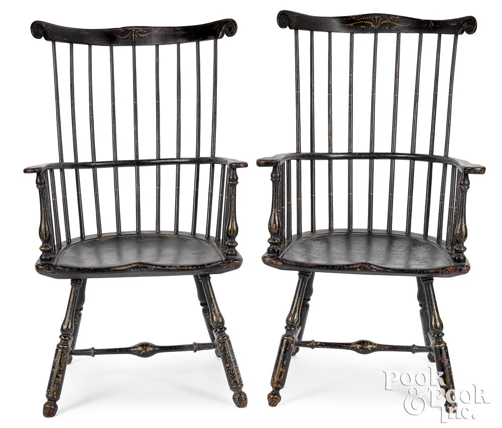 Appraisal: Rare Philadelphia combback Windsor armchairs Rare and important near pair