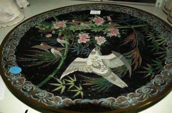 Appraisal: A cloisonn charger decorated birds and bamboo cm and two