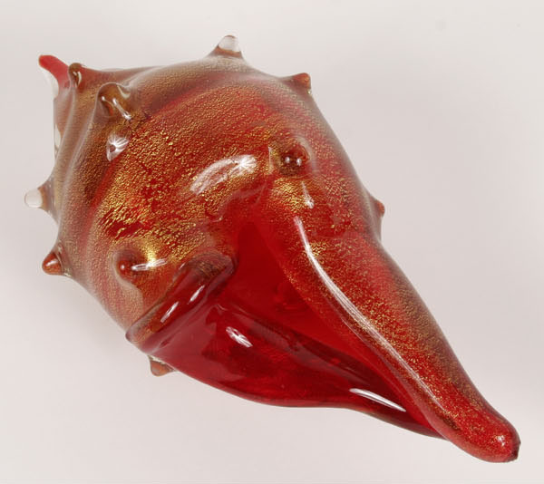 Appraisal: Seguso Murano art glass red conch shell with gold inclusions