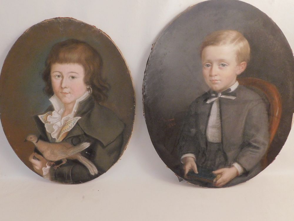 Appraisal: PAIR PASTEL PORTRAITS - CHILDREN Pair of oval pastel portraits