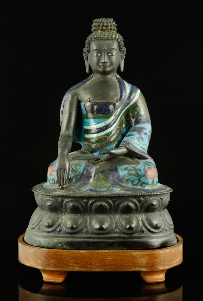 Appraisal: - th C Chinese Enameled Bronze Buddha th century Chinese