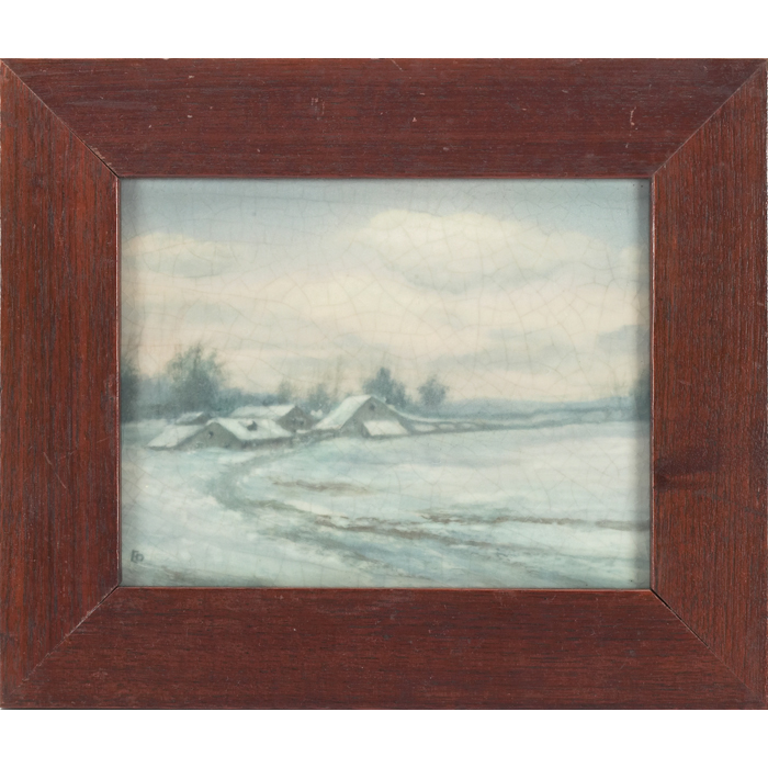 Appraisal: Rookwood plaque Vellum glaze nicely painted winter landscape scene executed