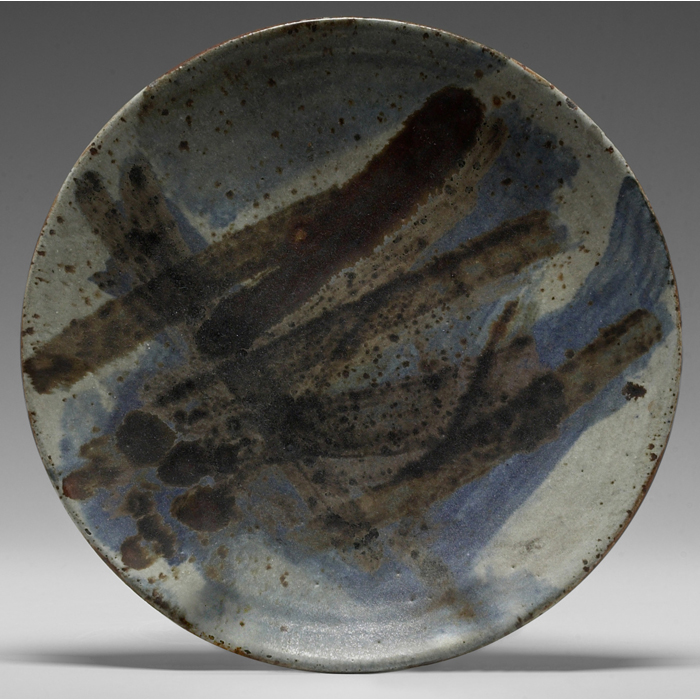 Appraisal: Peter Voulkos plate brown and blue brush stroke design against