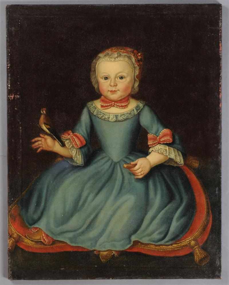 Appraisal: EUROPEAN SCHOOL PORTRAIT OF A YOUNG GIRL WITH BIRD IN