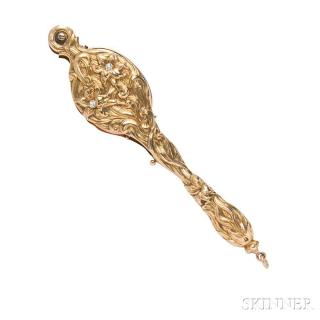 Appraisal: Art Nouveau kt Gold and Diamond Lorgnette depicting lilies within