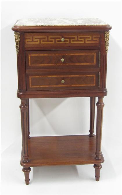 Appraisal: Louis XVI style mahogany marquetry and gilt bronze mounted bedside