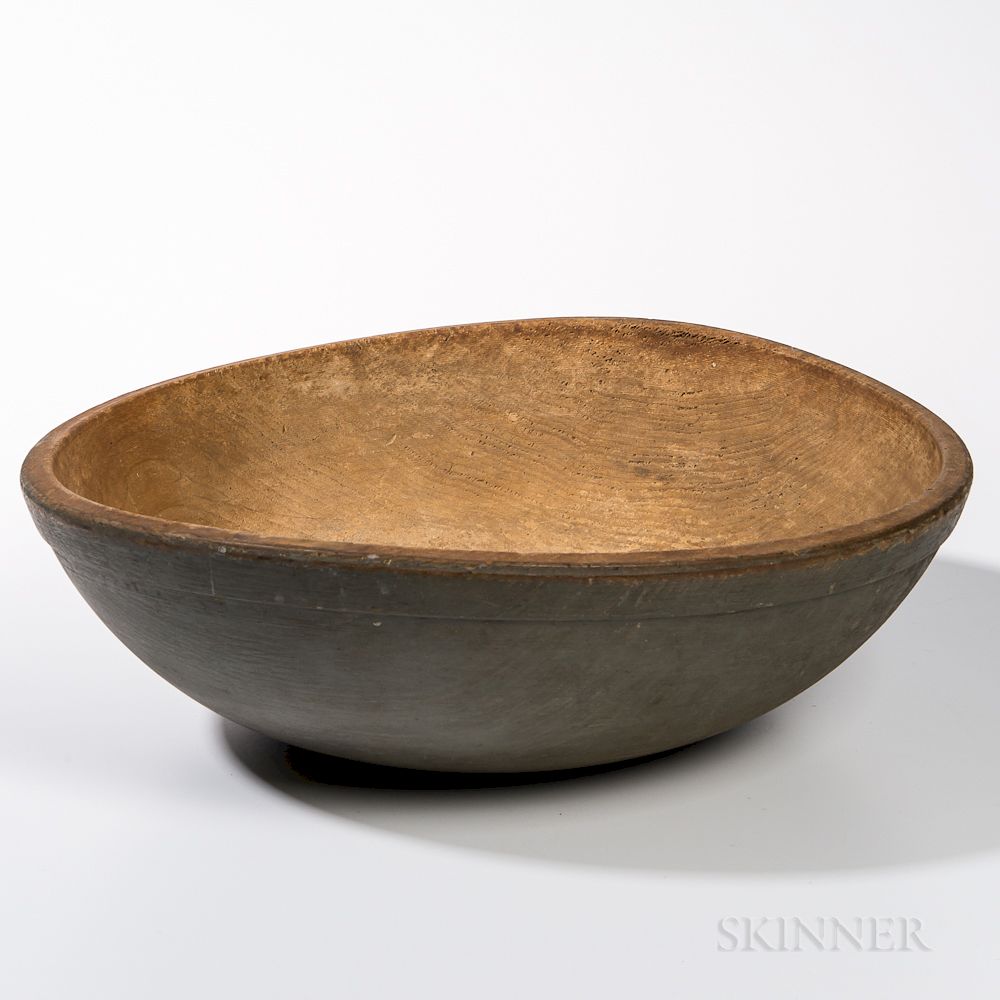 Appraisal: Large Turned and Gray-painted Bowl Large Turned and Gray-painted Bowl