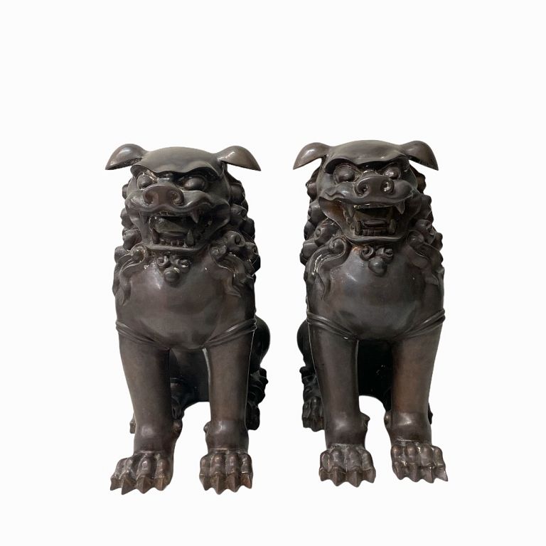 Appraisal: Pair of Bronze Chinese Foo Lions Pair of Bronze Chinese