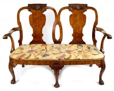 Appraisal: A th Century walnut chair back settee the two chair