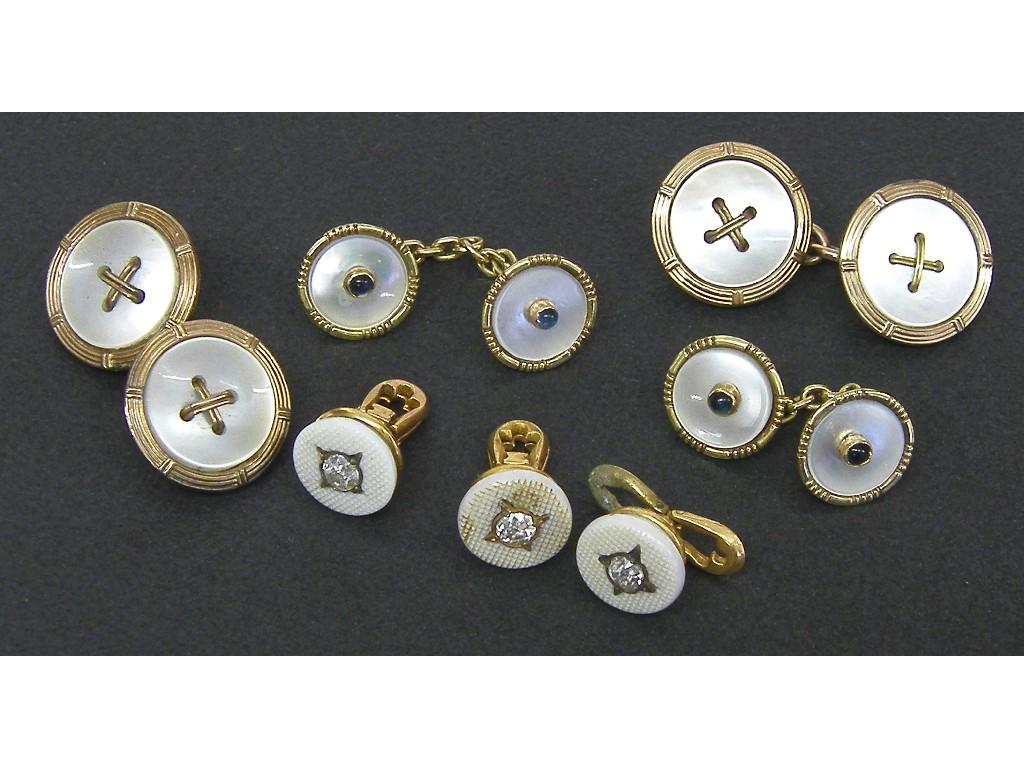 Appraisal: Two pairs of gold and mother of pearl cufflinks also