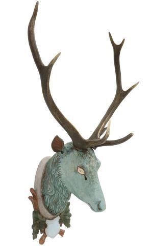 Appraisal: Black Forest carved wood stag's head trophy mount with natural