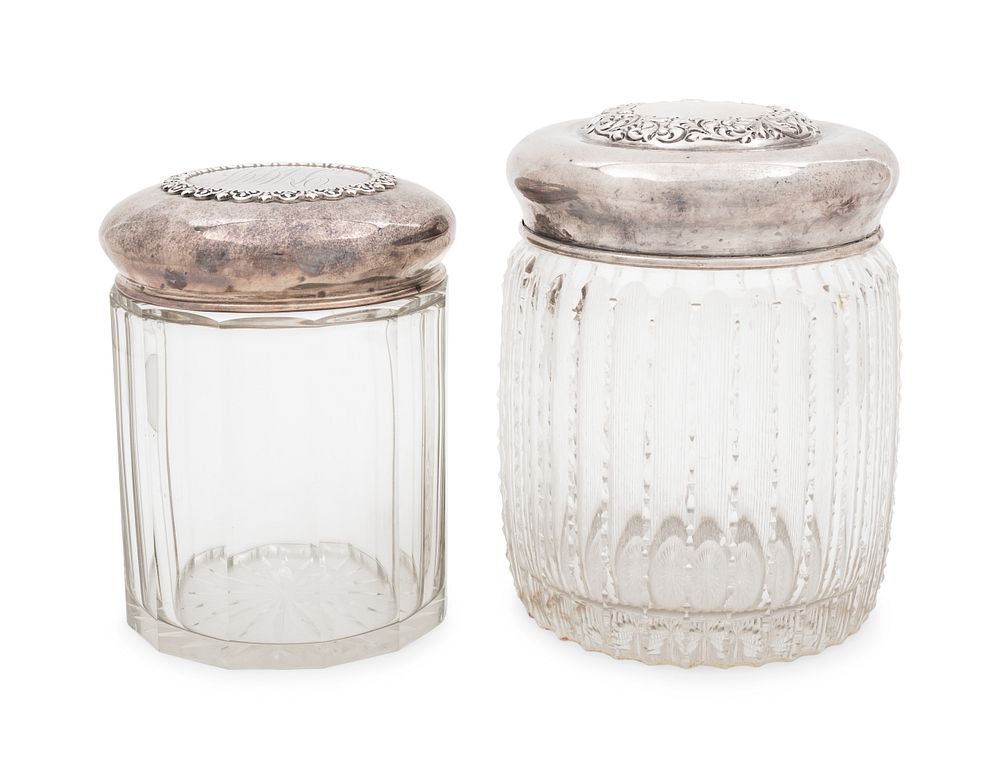 Appraisal: Two Large American Silver Mounted Cut Glass Jars Two Large