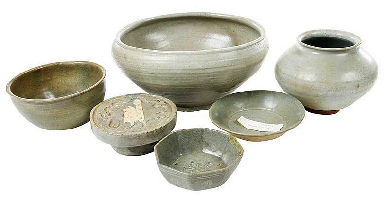 Appraisal: Six Korean Earthenware Table Items possibly Koryo dynasty four bowls