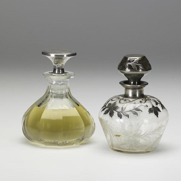 Appraisal: TWO GORHAM SILVER-FITTED PERFUMES One with etched floral decoration silver