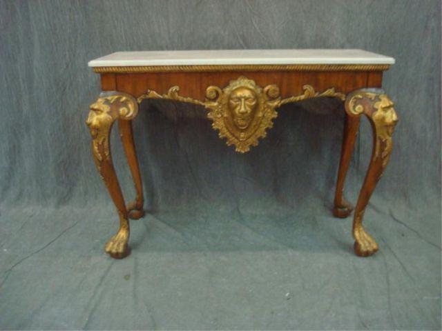 Appraisal: Marbletop Console with Hairy Paw Feet and Lion Heads From