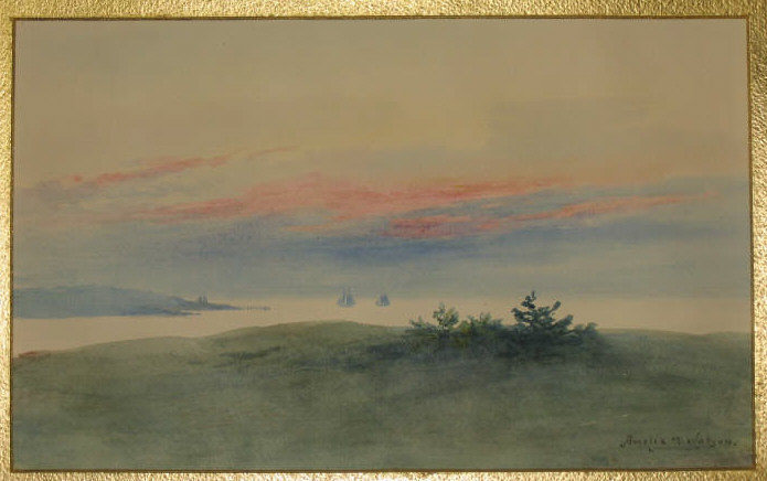 Appraisal: AMELIA M WATSON AMERICAN - Sunset over a lake watercolor