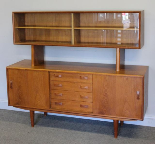 Appraisal: Midcentury Danish Teak Sideboard and Hutch Danish server cabinet with