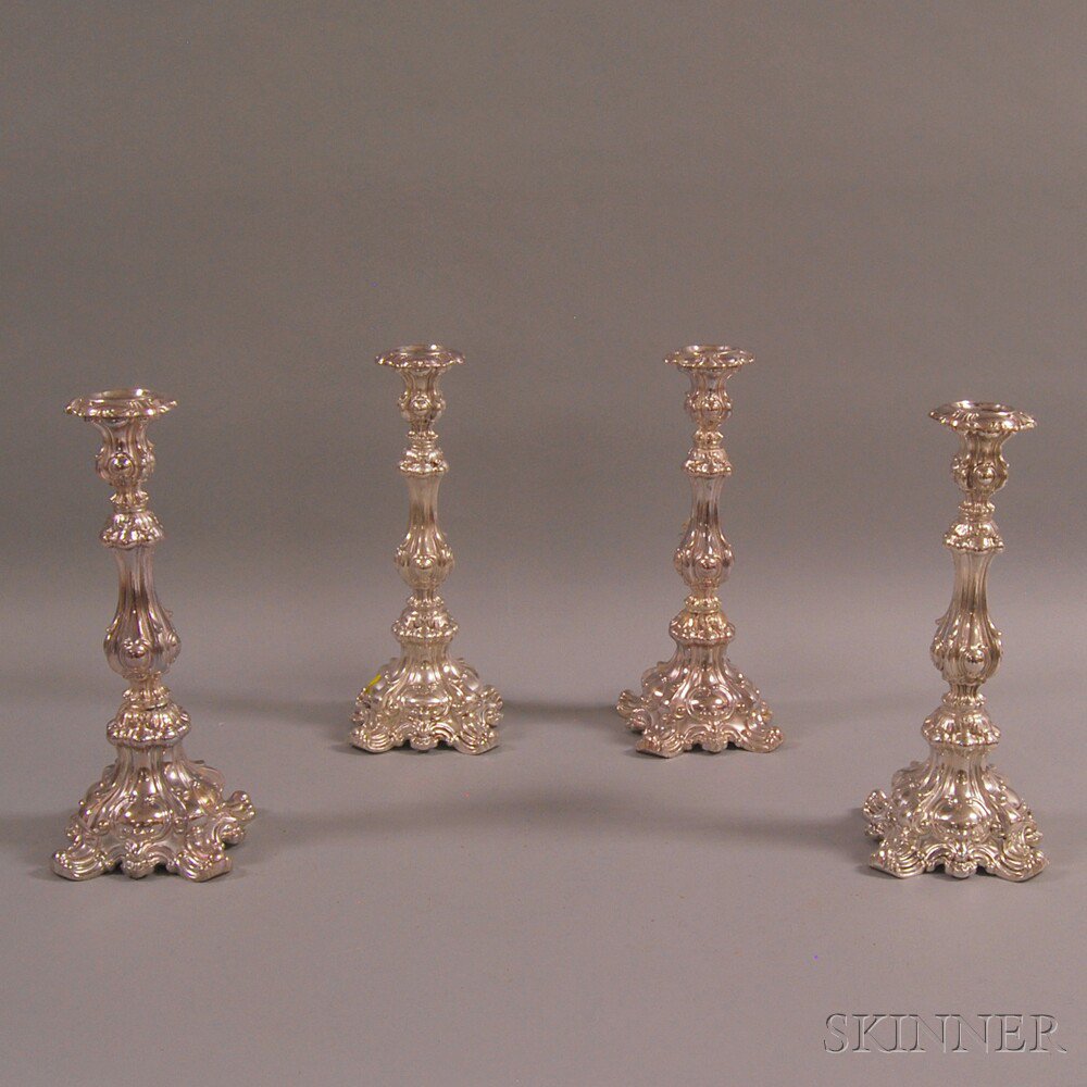 Appraisal: Set of Four Barbour Silver Co Victorian-style Silver-plated Candlesticks ht