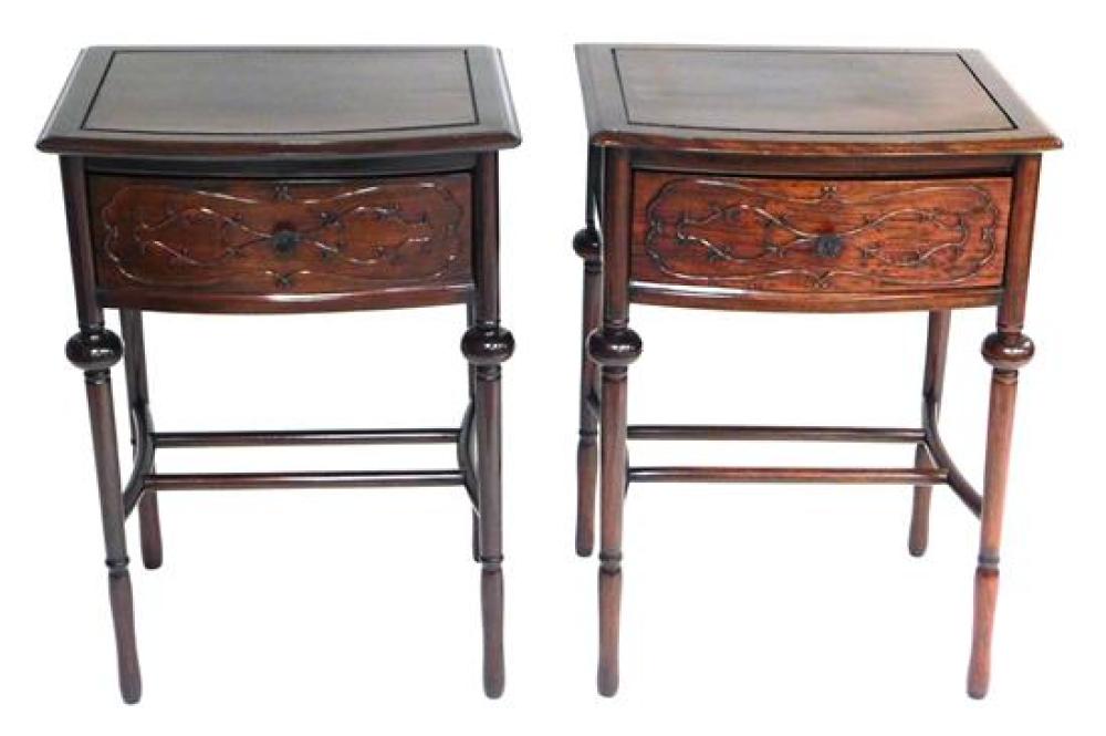 Appraisal: Pair of Oriental style single drawer stands mahogany finish shaped