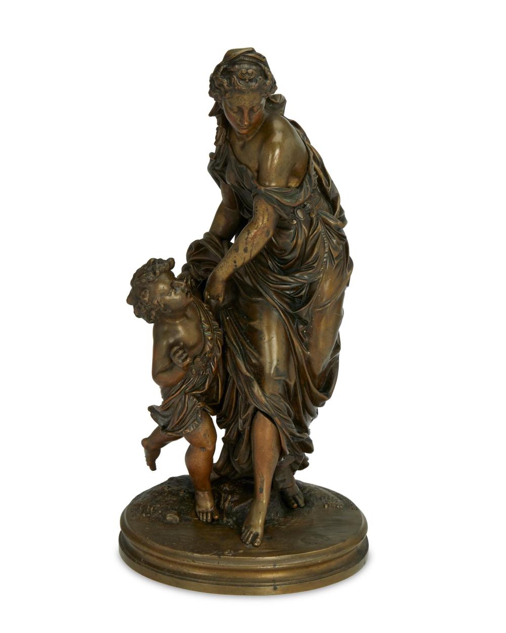 Appraisal: PIERRE EUGENE EMILE HEBERT MOTHER WITH CHILD PATINATED BRONZE H