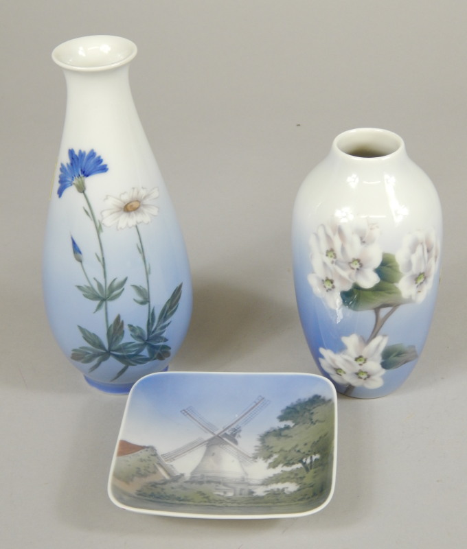 Appraisal: Three Royal Copenhagen porcelain items to include two floral vases