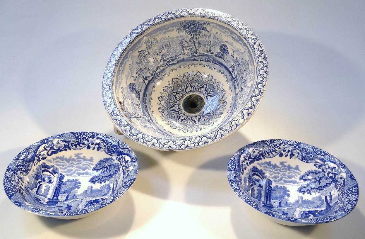 Appraisal: A thC blue and white Panorama pattern pottery sink of