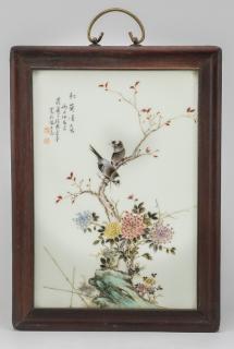 Appraisal: Chinese 'huaniao hua' porcelain plaque h Chinese 'huaniao hua' porcelain