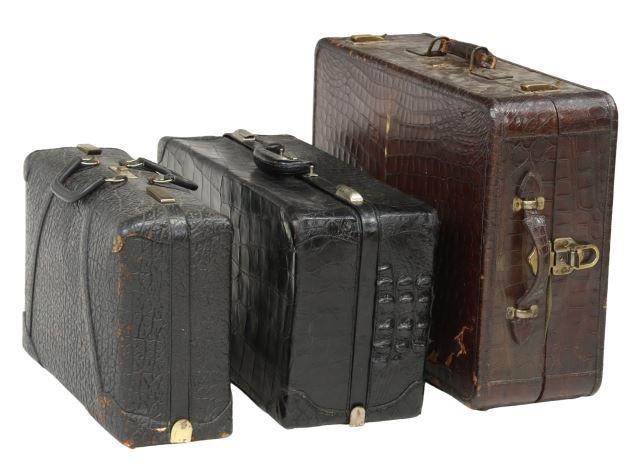 Appraisal: lot of Exotic leather travel suitcases early th c each