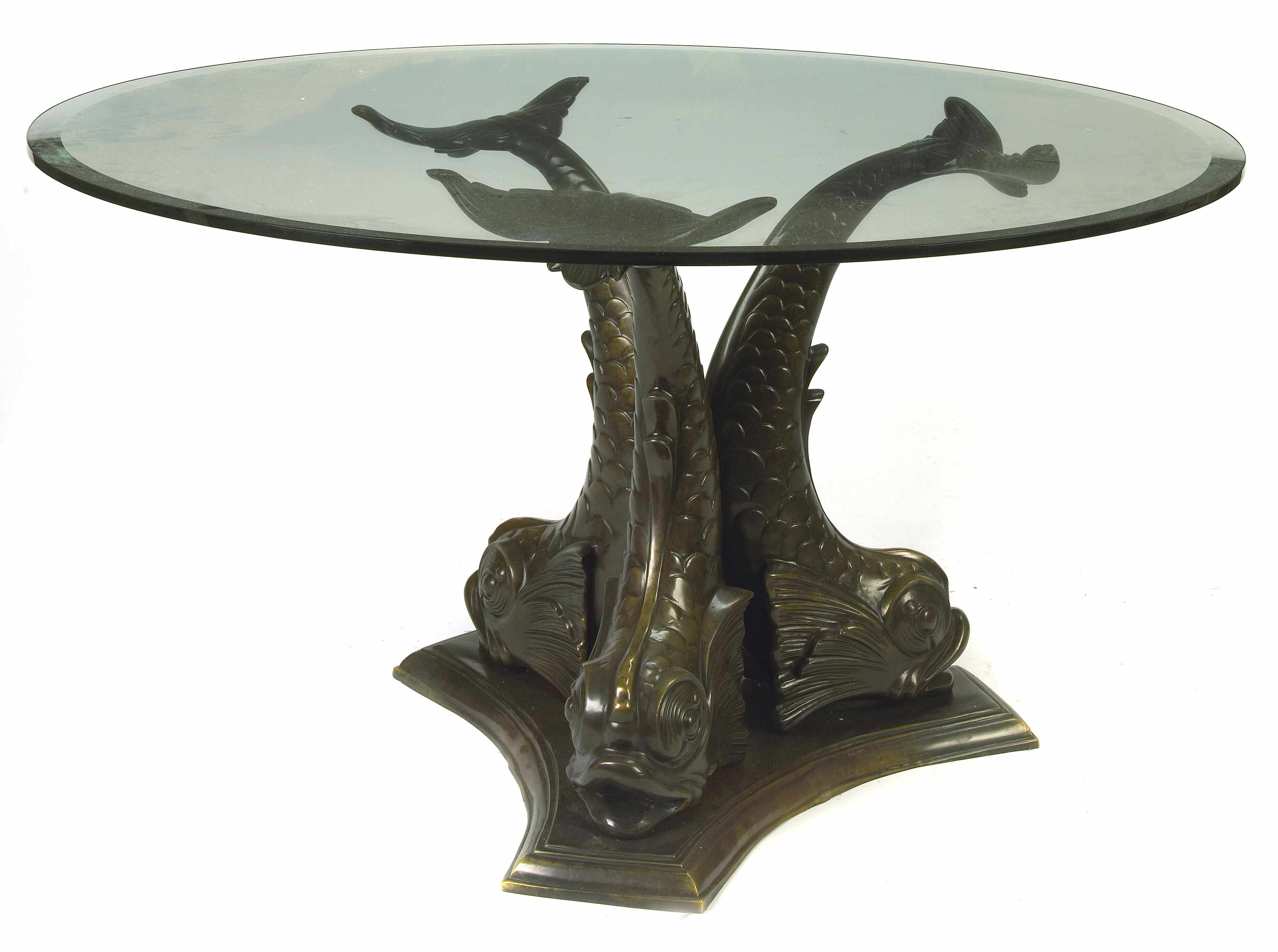 Appraisal: Property of various owners A patinated bronze and glass dining