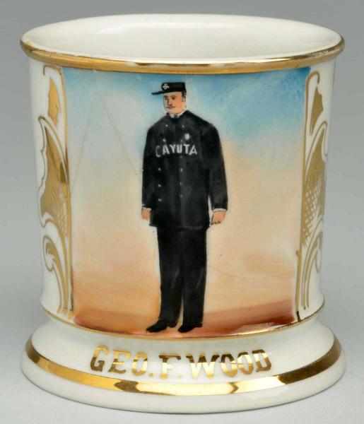 Appraisal: Policeman Shaving Mug Gilded Geo F Wood Nice image of