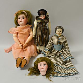 Appraisal: Three Bisque and Composition Dolls a Bisque Doll Head and