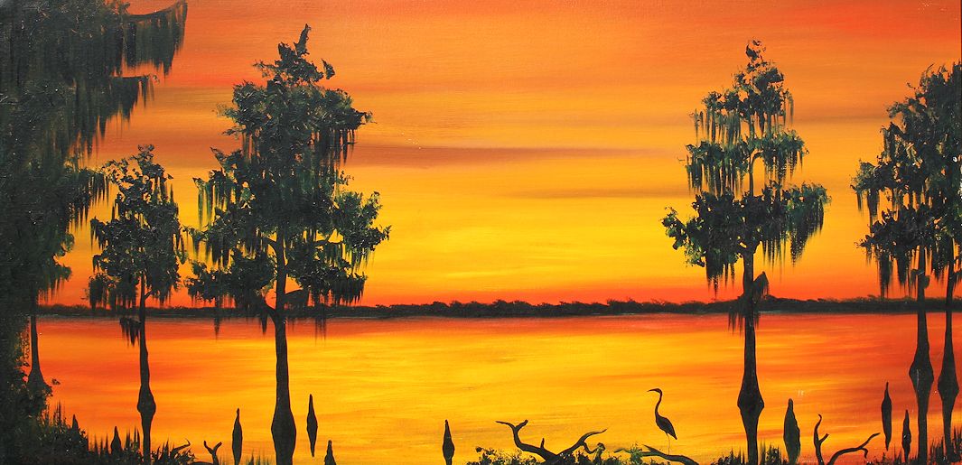 Appraisal: REAGAN Willie American - Vibrant Florida Highwaymen sunset scene on