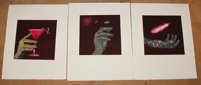 Appraisal: SUSIE PERRING three prints entitled Hand Rolled Bottoms Up and