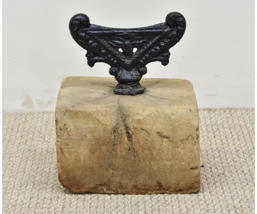 Appraisal: Victorian cast iron boot scraper mounted in a large marble