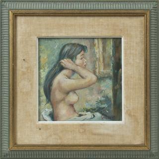 Appraisal: Ginger Nude Combing Her Hair th c oil on b