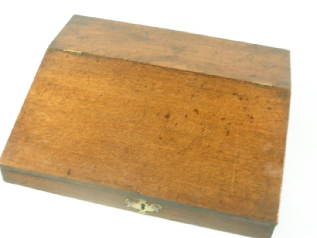 Appraisal: An early thC mahogany writing box the top with a