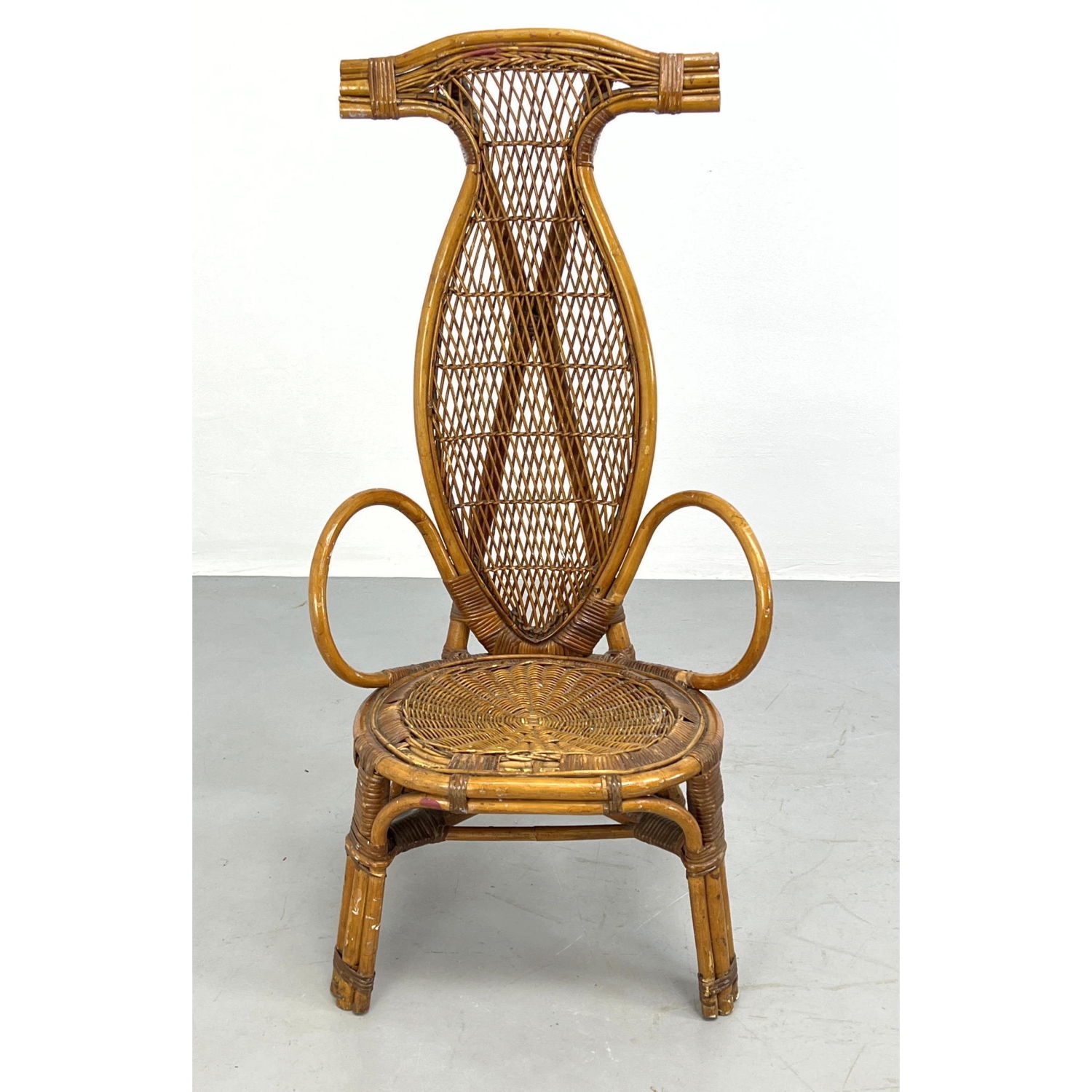 Appraisal: Great Form Woven Rattan Tall Back Modernist Chair Dramatic Back