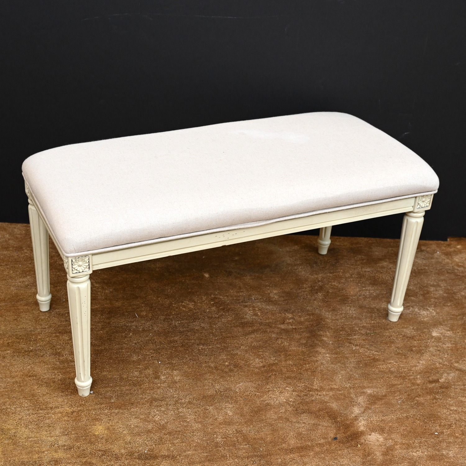 Appraisal: LOUIS XVI STYLE CREAM PAINTED UPHOLSTERED BENCH st c h