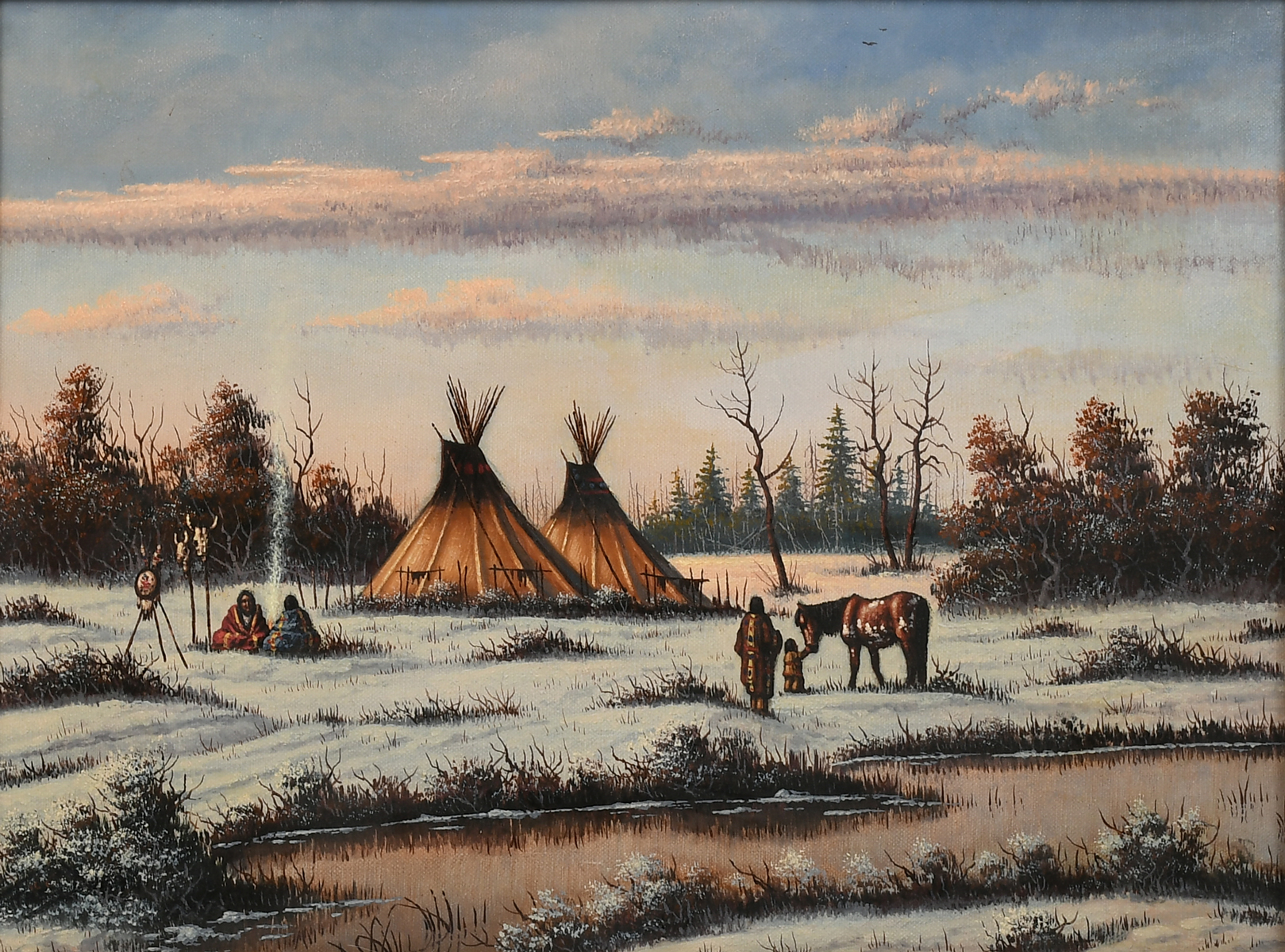 Appraisal: DURAN Fred American - Native American Indian Winter Scene with