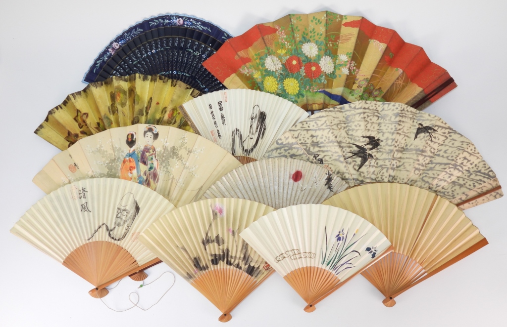 Appraisal: PC ESTATE JAPANESE PAINTED HAND FANS Japan Spain th CenturyIncludes