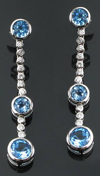 Appraisal: A pair of blue topaz diamond and k white gold