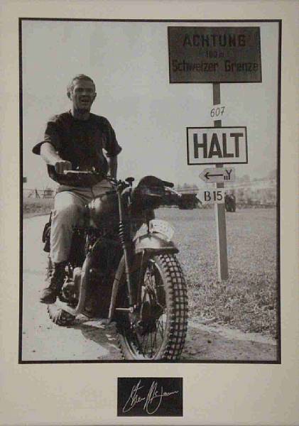 Appraisal: A Steve McQueen - Great Escape photoprint monochrome depicting McQueen