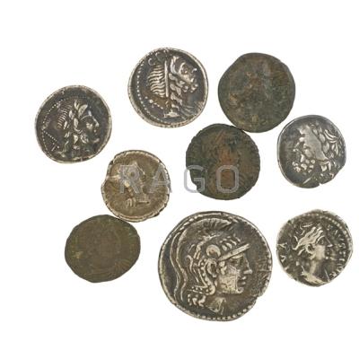 Appraisal: ANCIENT COINS Nine pieces mostly silver include Greek Attica Athens