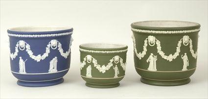 Appraisal: Two Wedgwood Green Jasperware Jardini res Marked Together with a