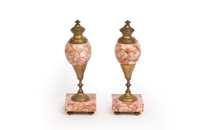 Appraisal: A pair of gilt metal and orange veined marble vases