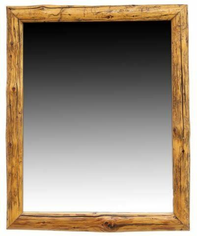 Appraisal: Rustic wood framed hanging wall mirror th c enclosing flat