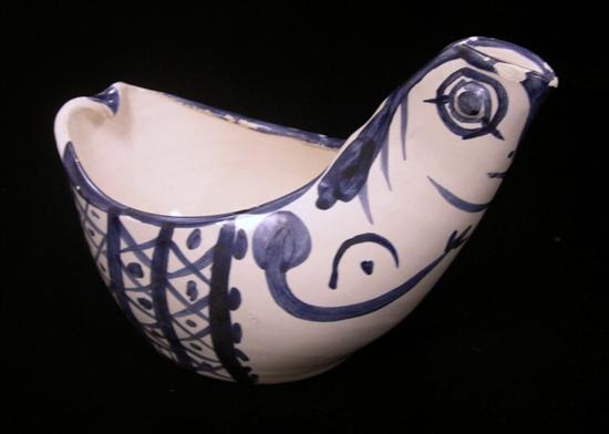 Appraisal: After Pablo Picasso Madoura pottery hen form pitcher blue decoration